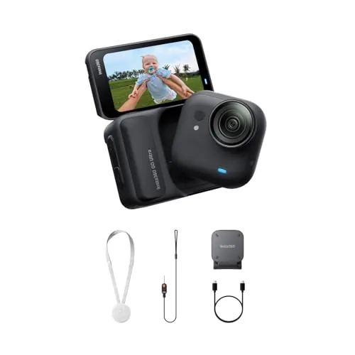 Insta360 GO Ultra Negro- Pequeña cámara vlog 4K, Manos Libres, cámara POV, Sensor de 1/1,28", Peso de 53 g, 156° FOV, batería 200 min, cámara de acción magnética y portátil para Deportes