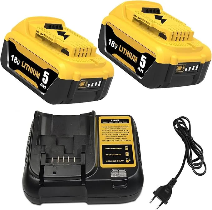 2pcs 5000mAh Recambio para Dewalt batería 18V + 1pcs 10.8~20V 3A DCB107 para Dewalt Cargador de batería con indicador LED