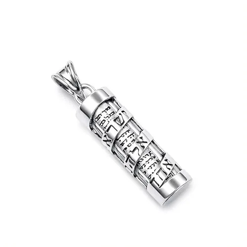 MYSTIC JEWELS - Colgante de Mezuzá en Plata de Ley 925 – Inscripción del Shemá Israel en Hebreo (Incluye Bolsa de Regalo (Shema)