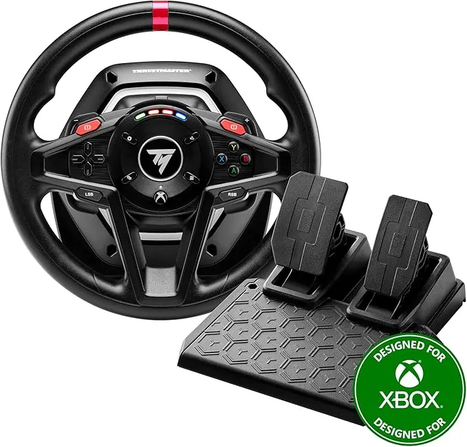 Thrustmaster T128 - Volante de Carreras para Xbox Series X|S, Xbox One y PC (Force Feedback Optimizado, LEDs de Velocidad, Incluye 3 Pedales Magnéticos T2PM) Negro