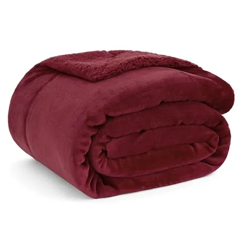 Bedsure Manta Sofá Polar Invierno - Sherpa, Rojo Oscuro, 150x200 cm | Mantas para Cama, Mantas Grande Suave y Cálida para Sofá, Manta Borrego Polar Reversible de Franela y Borreguito, Acogedor