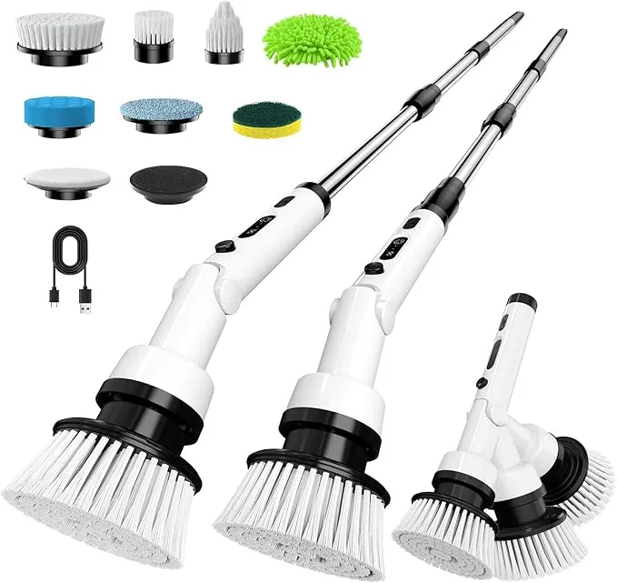 Cepillo Electrico Limpieza Hogar,Cepillo Limpieza Electrico con 8 Cabezales Reemplazables,Spin Scrubber Giratorio Limpieza Potencia,Fregadora Giratoria Eléctrico para Hogar,Baño,Suelos