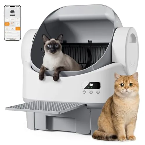 JUMMICO Arenero Gatos Autolimpiable Grande | 6 Sensores de Seguridad | Diseño XXL Semiabierto | Control App | Caja De Arena para Gatos Autolimpiable con Escalón | Funcionamiento Silencioso