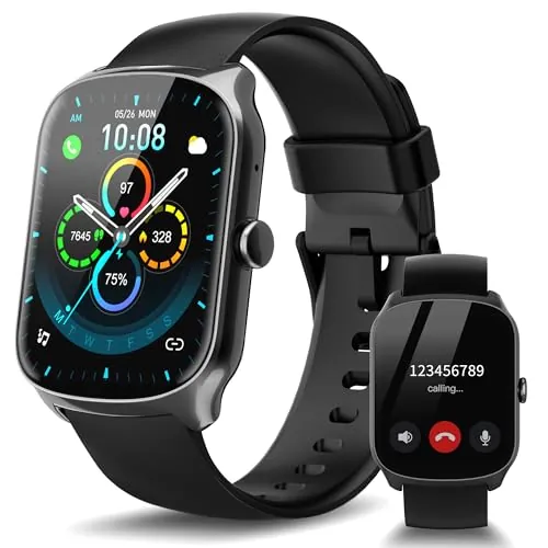 STECEi Smartwatch Hombre Mujer, Pantalla Curva HD de 1,95", Reloj Inteligente con Contestar/Realizar Llamadas, 112 Modos Deportivos, Podómetro/Sueño/Frecuencia Cardíaca, IP68 Sumergible, Negro