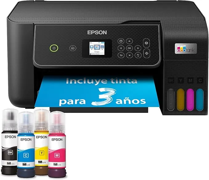 Epson EcoTank ET-2870 Impresora de Depósito de Tinta | Para Uso Intensivo en Hogar | Wi-Fi | A4 | Imprimir, Copiar, Escanear | Pantalla LCD 3,7cm | Tinta Incluida Para 3 Años