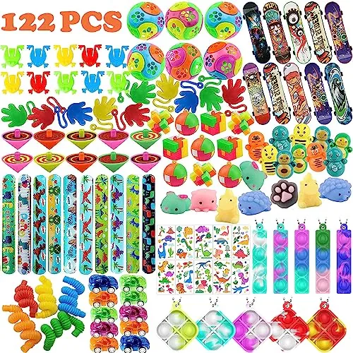 122 Piezas Juguetes de Fiesta a Granel, Relleno Piñata Cumpleaños Infantil,Bolsas de Regalo de Fiestas Partido Regalos con Dinosaurio Tatuajes Niños,Regalo Juguetes Rellenar Bolsas de Fiesta a Granel