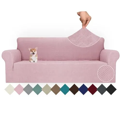 Ystyle Funda Sofa 4 Plazas Ajustable, Fundas para Sofa Elasticas, Funda De Sofa Anti Gatos Perros, Sofa Cover con Reposabrazos, Jacquard Fundas Cubre Sofa Ntideslizante Lavable, Gris Rosa