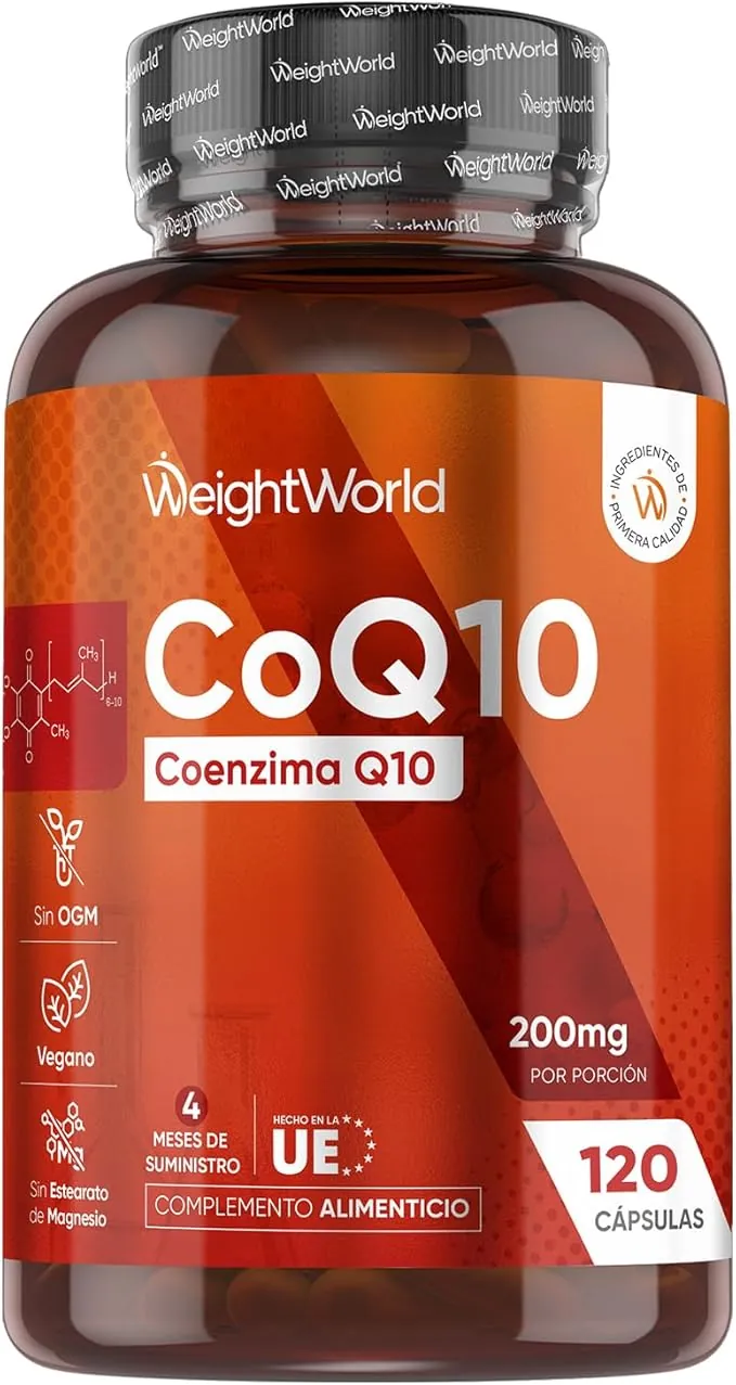 Coenzima Q10 200mg de Concentración 120 Cápsulas Veganas, 4 Meses de Suministro - Ubiquinona CoQ10, Suministro de 4 Meses, Sin Gluten, OGM ni Estearato de Magnesio