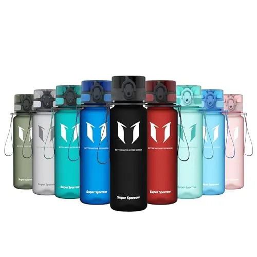 Super Sparrow Botella de Agua Deportiva - 500ml - Sin BPA (Mate- Negro)