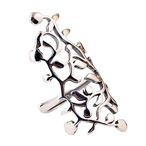 ForFox Anillo grande de hojas de árbol de plata de ley 925 para mujeres y niñas abierto y ajustable