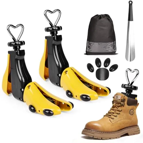 MoeQuliee 2 Hormas para Zapatos Hombre Mujer – Ensanchador de Zapatos 4 Direcciones, Ancho y Largo Regulables, para Ensanchar Zapatos Ajustados (Giallo, 42-48)