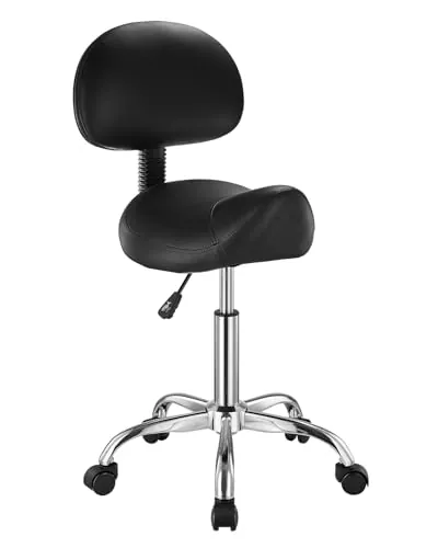 VEVOR Taburete Giratorio Altura Ajustable de 84-100cm Carga de 204kg, Taburete de Trabajo con Respaldo, Silla de Montar Giratoria Ergonómica de Cuero de PU para Salón SPA Clínica de Masaje, Negro