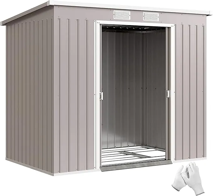 Outsunny Caseta de Jardín Exterior 2,4 m², 213x130x172 cm, Cobertizo de Jardín Exterior Metálico con Puerta Corredera, Techo Inclinado, Base Refuerzo (Suelo NO Incluido) y 2 Ventanas, Gris Claro