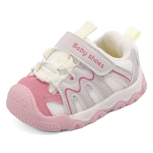 MASOCIO Zapatos Bebe Niña Zapatillas Primeros Pasos Bebé Deportivas Calzado Respetuoso Antideslizante 6-12 Meses Rosa Blanco (Talla Fabricante: CN 15) EU 18