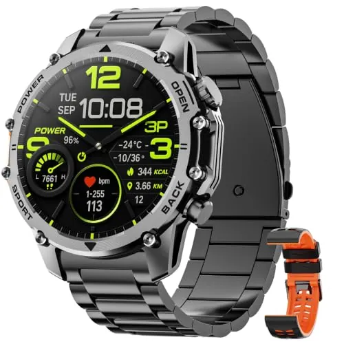 Reloj Inteligente Hombre con Linterna, 1.52" HD Smartwatch Militar con 500 mAh Batería(7-20 días), Relojes Inteligentes Hombre con 110+ Deportivos/Monitor Sueño/Pulsómetro/SpO2 para iOS Android
