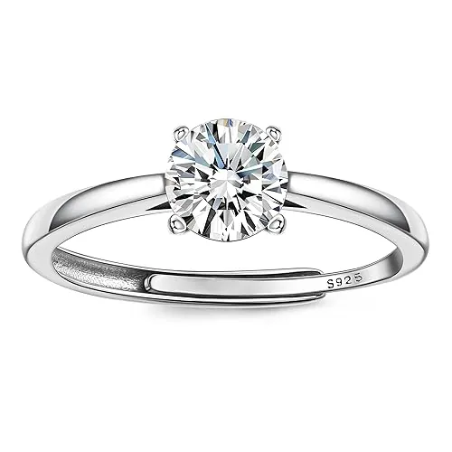 JeweBella Anillo Mujer Plata de Ley 925 Anillo Zirconia Cúbica Brillante Ajustable Anillo Compromiso Mujer Anillo Pareja Plata Anillo de Bodas para Alianza Bodas Regalo Aniversario Con Caja