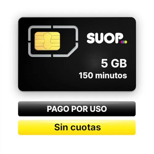 Tarjeta SIM prepago con 5 GB y 150 Minutos | Prepago con Datos y Llamadas para móvil y Reloj Inteligente de niños | Prepago sin cuotas ni Cuenta bancaria.