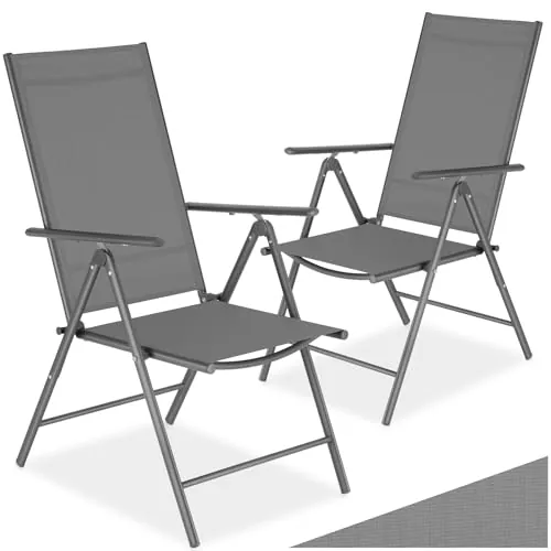 tectake® Conjunto de 2 Sillas Jardín Exterior de Aluminio, con Respaldo Regulable, Conjunto Sillas Terraza Resistentes a la Intemperie, Malla Transpirable, Fácil Limpieza - Antracita/Gris