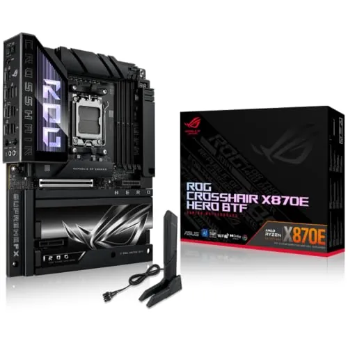 ASUS ROG Crosshair X870E Hero BTF - Placa Base ATX, preparada para PC con IA Avanzada, VRM de 18+2+2 Fases, DDR5, PCIe 5.0, M.2, Wi-Fi 7, USB4, AI Overclocking, Core Flex, PCIe Slot Q-Release Slim