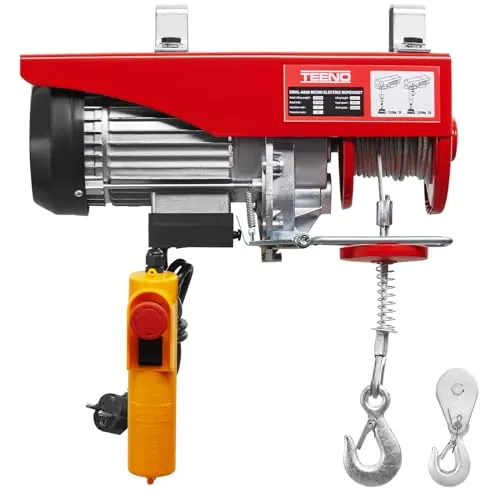 TEENO Polipasto Eléctrico Cuerda 1450 W 220 V,Cabrestante Eléctrico 6m/12m de Altura de Elevación,Capacidad de carga 400-800 kg,Almacenes, Elevación de Mercancías,Rojo