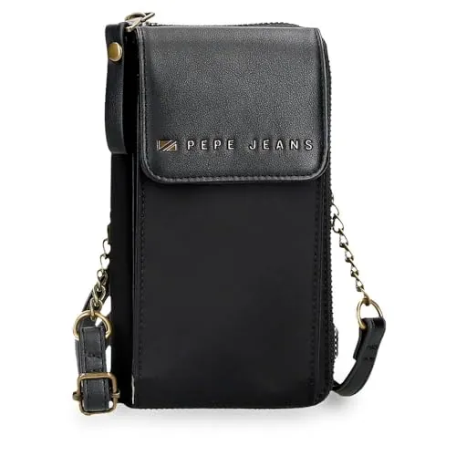 Pepe Jeans Morgan Bandolera Portamóvil Negro 11x20x4 cms Poliéster y PU by Joumma Bags
