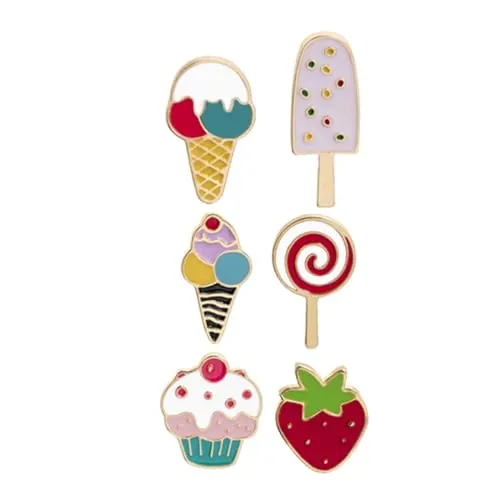 AKOOSY Broches de Dibujos Infantiles y Frutas 6 Piezas Pines Delicados Accesorios para Fiesta de Verano Sombreros Chaquetas para Mujeres y Niñas