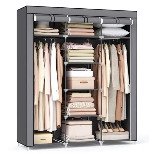 SONGMICS Armario de Tela Portátil con Barra Colgante, 150 x 45 x 175 cm