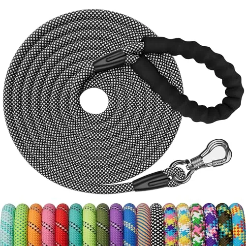 X XBEN Correa Perro Adiestramiento, Correa Perro Larga con Gancho Bloqueable, Correas de Adiestramiento para Perros Grande y Pequeño, Reflectante y Duradero, Negro, 5M x 8mm