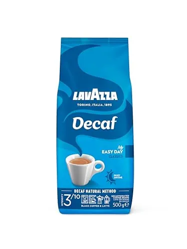 Lavazza, Decaf My Easy Day Classico, Café en Grano Descafeinado, para Máquinas de Café Espresso, con Notas Aromáticas de Almendras y Miel, 100% Arábica, Intensidad 3/10, Tueste Medio, Paquete de 500 g