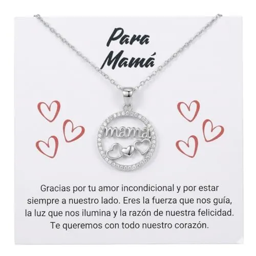 Infinitliving Collar Mamá Plata de Ley 925 con Circonitas – Joya para Mujer con Corazones y Significado Especial – Regalo Original para Mamá – Incluye Caja, Bolsa y Tarjeta