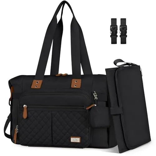 RAINSMORE Bolsa Cambiadora de Pañales para Bebé Impermeable Bolso Carro Bebe para Mamá y Papá con Soporte para Chupete y Cambiador Portátil