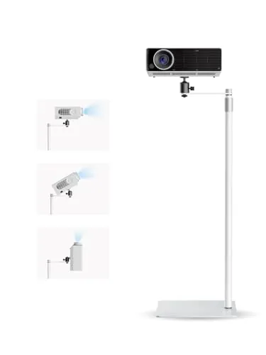 suptek Soporte Proyector Suelo: Soporte de Metal Oculto con Riel Deslizante para Sofá y Cama, Altura Regulable 83-117 cm, Giro 360°, Rosca 1/4", Carga 5 kg, Blanco, PR007FPW