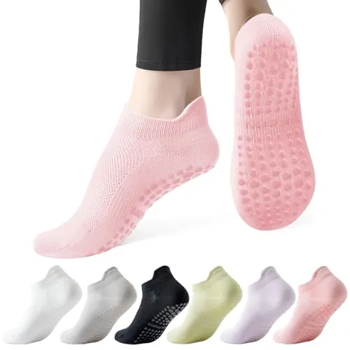 Dzpuhuojz 6 Pares Calcetines Pilates Antideslizantes,Mujer Transpirables Yoga Antideslizantes Calcetines para Pilates Reformer Pilates, Yoga, Ballet, Danza. 35-40