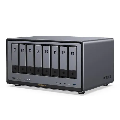 UGREEN NASync DXP8800 Plus, NAS de Escritorio de 8 bahías, CPU Intel i5 1235u de 10 núcleos, 8 GB de RAM DDR5, SSD de 128 GB, 2 Ranuras 10 GbE, 2 Ranuras M.2 NVMe, HDMI 8K, 2 TBT4 (sin Disco)
