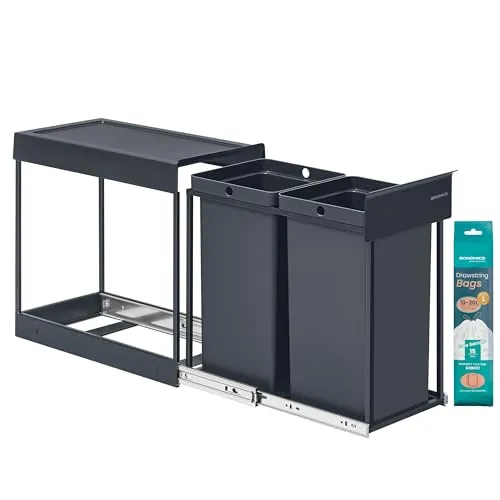 SONGMICS Papelera de Cocina, 2 x 15 L, Extraíble, Marco de Acero