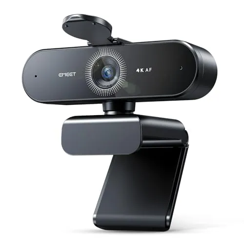 EMEET Webcam Nova 4K, Webcam 4K Avec 2 Microphones et Réduction du Bruit, Web CAM Ultra HD Grand Angle 73° Avec Cache-objectif, Autofocus PDAF, Compatible Mac, Ordinateur Portable, Zoom et Teams