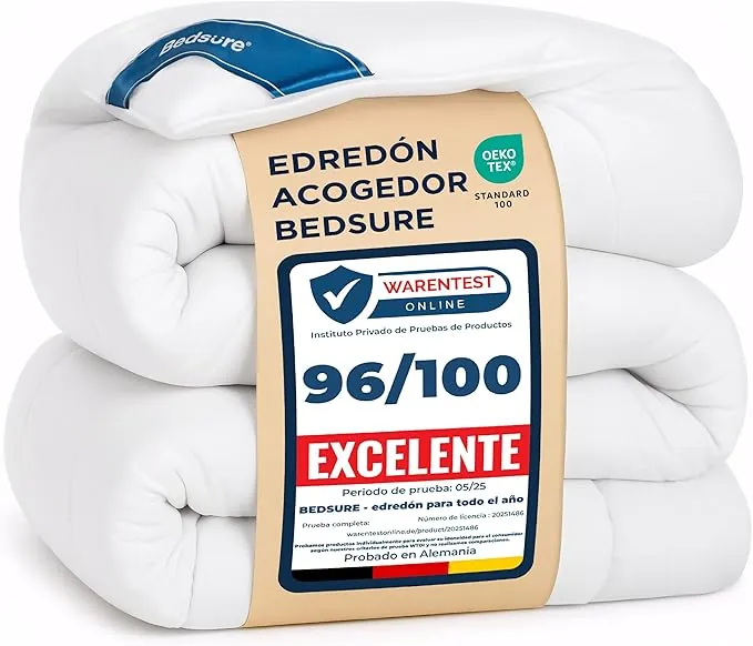 Bedsure Edredón 240x220 Relleno Nordico - Edredón de Cuatro Estaciones para Todo el Año - Certificado Oeko-Tex 300 gr/m² Blanco, Duvet Suave y Cálido para Alérgicos