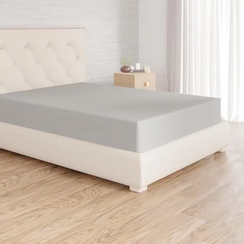 Amazon Basics Sabana Bajera Ajustable, 200 x 200 x 30 cm, de Poliéster Microfibra, Gris Claro