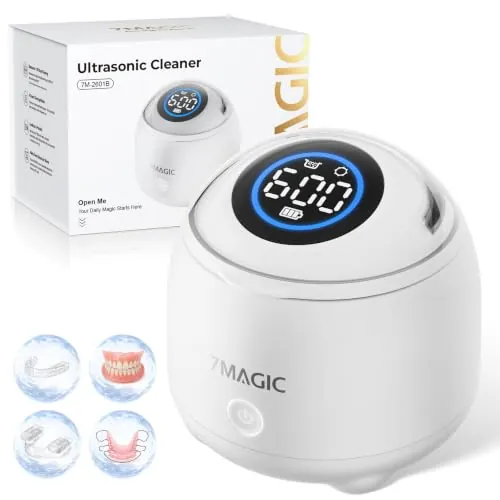 7MAGIC Limpiador ultrasonidos sin cable para férula, 48 kHz, Blanco