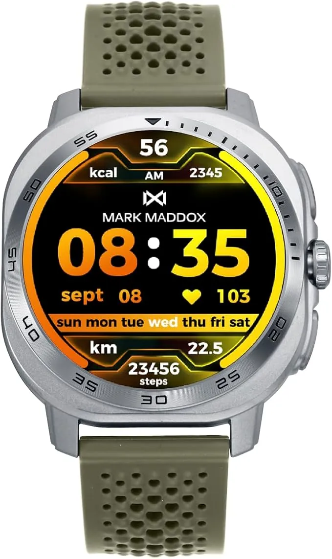 Mark Maddox Smart HS2008-80 – Smartwatch Unisex Verde Militar, Correa de Goma Transpirable con Hebilla, GPS en App, Llamadas Desde el Reloj, Control de Estrés y Ritmo Cardíaco, Colección Smart Now