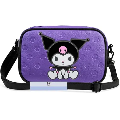 Hello Kitty Sanrio Kuromi Bolso Bandolera Niña y Chica Adolescente, Bolsos Juveniles con Correa y Cierre de Cremallera, Regalos Anime (Morado Kuromi)