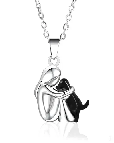 DAFNE 1 pieza Collar de perro,Collar de abrazo de perro y niña, colgante de con forma de animal, para niñas, hijas, madres y amigas(negro)