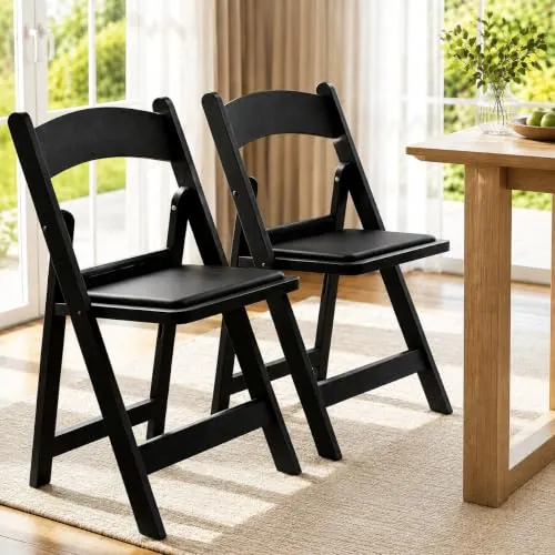 LIFERUN Pack de 2 Sillas Plegables en Resina, Peso Máximo 200 Kg, Acolchadas, Resistentes y Duraderas, Ideal para Recibir Invitados, Jardín, Oficina, Camping, Uso Interior y Exterior, Negro