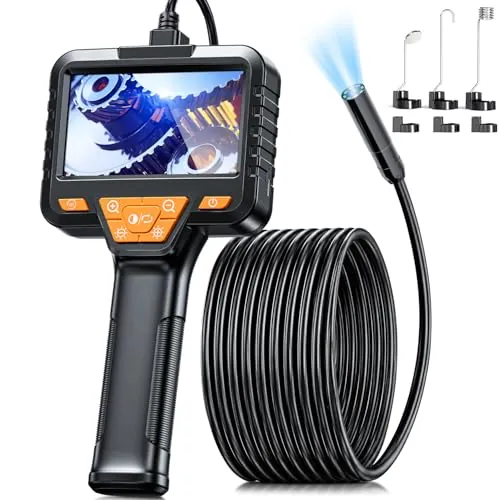 Endoscopio Cámara de Inspección, SKYBASIC Cámara Endoscópica 4.3'' Pantalla IPS HD Cámara Endoscopio IP67 Impermeable con 8 Luces LED, Endoscopio de Cámara de Drenaje de Mano Cable Semi-Rígido-5M