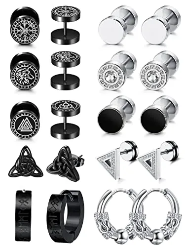 Adramata Pendientes Vikingos para Hombre, Hipoalergénico Piercing en Acero Inoxidable para Cartílago