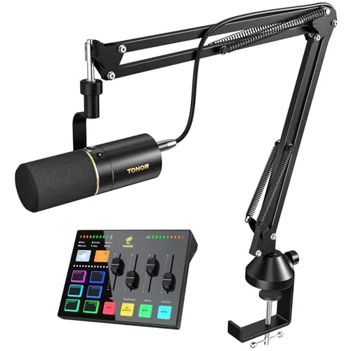 TONOR Podcasting Paquete de Equipo, PC Microfono Dinámico Gaming y Interfaz de Audi, Profesional Micrófono USB/XLR para Juegos, Podcasting, Streaming, Estudio, Vocal Grabación, E7