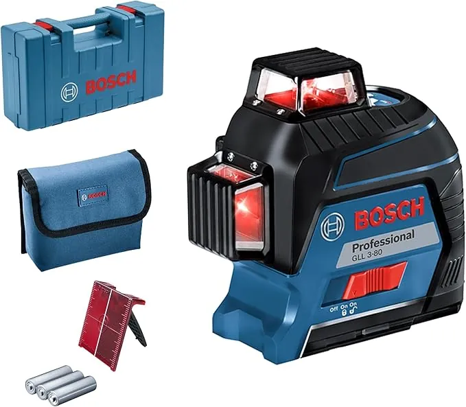 Bosch Professional Nivel láser GLL 3-80 (láser rojo, interior, alcance: hasta 30m, 4 pilas AA, maletín)