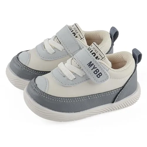 LACOFIA Zapatos Primeros Pasos Bebé Niño Zapatillas de Deporte con Suela de Goma Antideslizante Bebé Gris 21(Etiqueta 19)