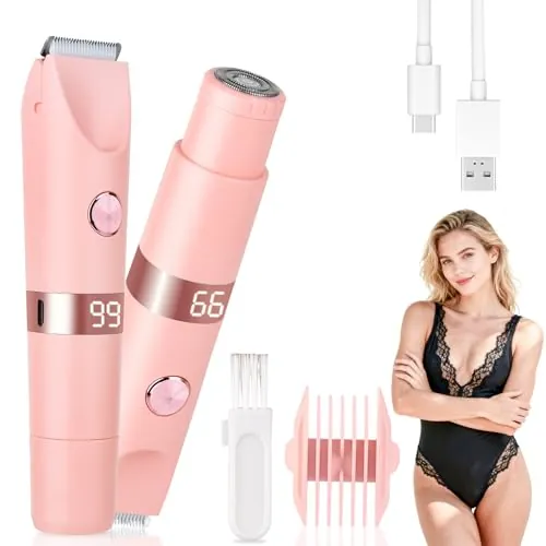 Beanify Afeitadora Eléctrica para Mujer y Hombre, Cortadora de Bikini con Pantalla LED, IPX7 Impermeable Uso Húmedo y Seco, 2 en 1 Recargable para Zona del Bikini, Rostro