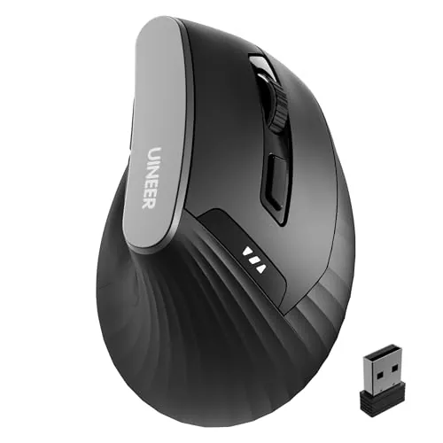 Uineer Ratón Vertical Inalámbrico 2,4 GHz, Batería Visible, 4 DPI, Negro